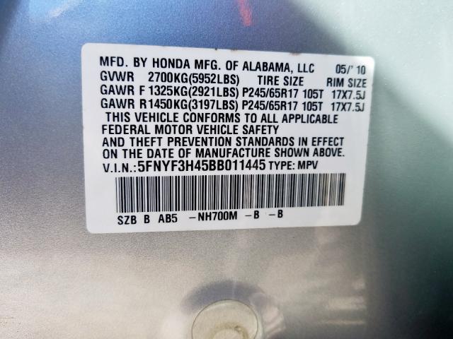 Photo 9 VIN: 5FNYF3H45BB011445 - HONDA PILOT EX 