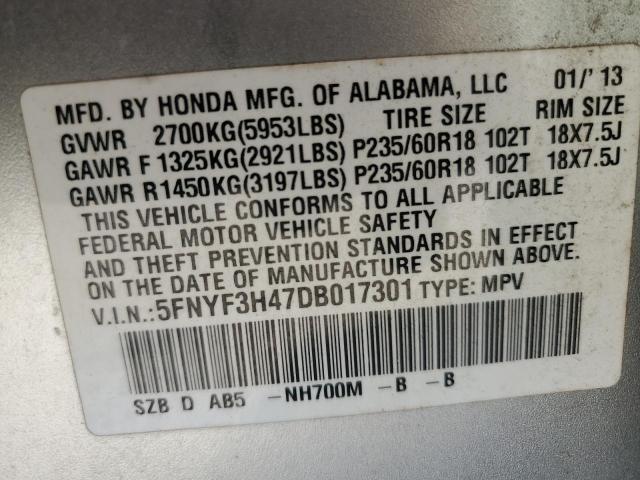 Photo 12 VIN: 5FNYF3H47DB017301 - HONDA PILOT EX 