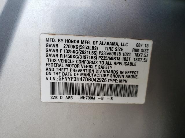 Photo 9 VIN: 5FNYF3H47DB042926 - HONDA PILOT EX 