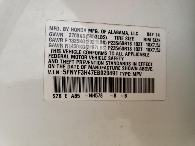 Photo 9 VIN: 5FNYF3H47EB020491 - HONDA PILOT EX 