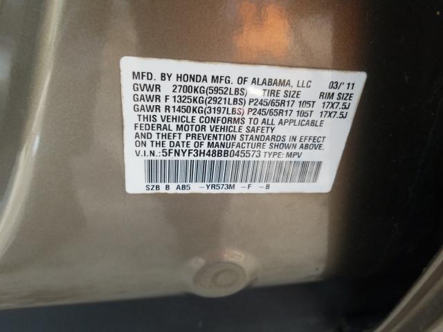 Photo 9 VIN: 5FNYF3H48BB045573 - HONDA PILOT EX 