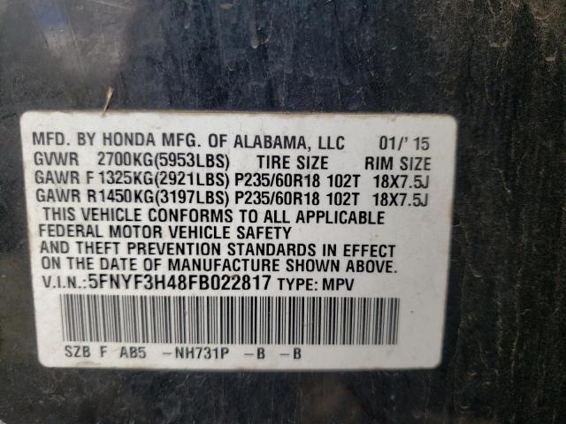 Photo 9 VIN: 5FNYF3H48FB022817 - HONDA PILOT EX 