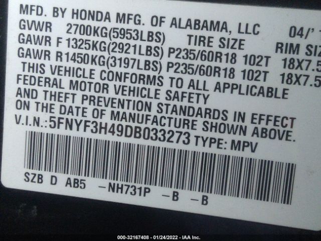 Photo 8 VIN: 5FNYF3H49DB033273 - HONDA PILOT 