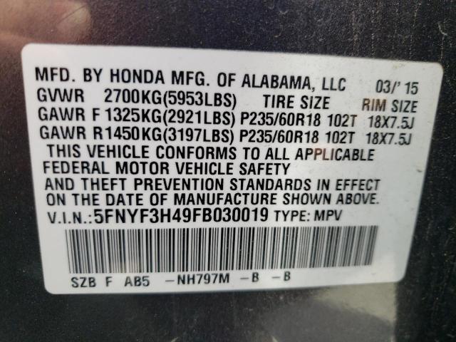 Photo 11 VIN: 5FNYF3H49FB030019 - HONDA PILOT 