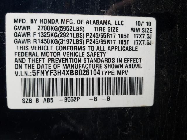 Photo 9 VIN: 5FNYF3H4XBB026104 - HONDA PILOT EX 