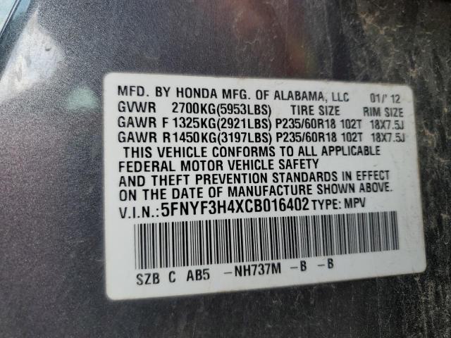 Photo 12 VIN: 5FNYF3H4XCB016402 - HONDA PILOT EX 