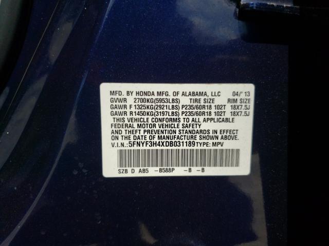 Photo 9 VIN: 5FNYF3H4XDB031189 - HONDA PILOT EX 