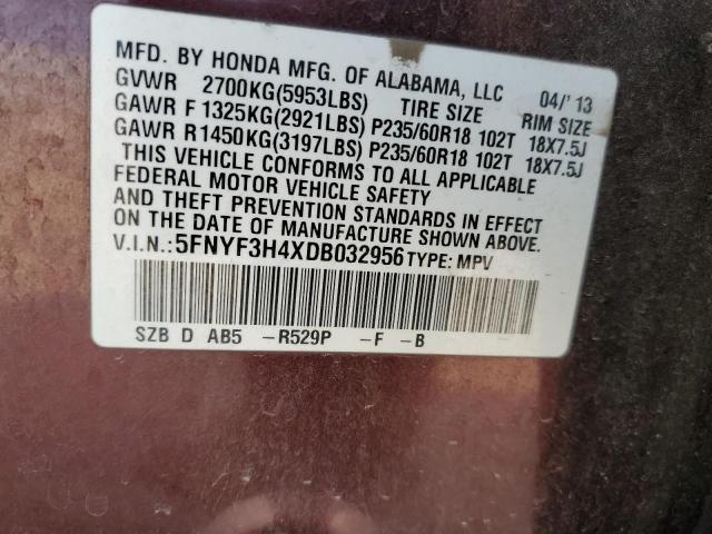 Photo 12 VIN: 5FNYF3H4XDB032956 - HONDA PILOT 