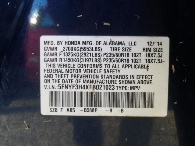 Photo 9 VIN: 5FNYF3H4XFB021023 - HONDA PILOT EX 