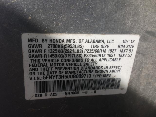 Photo 9 VIN: 5FNYF3H50DB009713 - HONDA PILOT EXL 