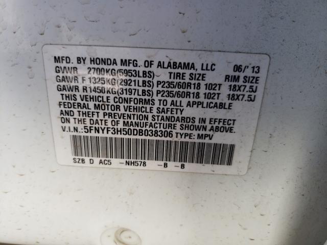 Photo 9 VIN: 5FNYF3H50DB038306 - HONDA PILOT EXL 