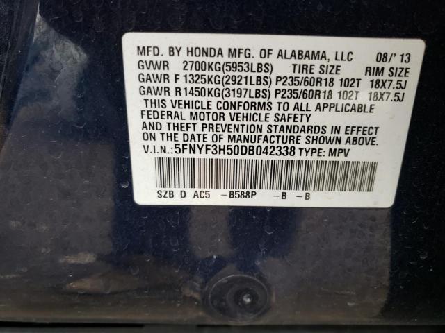 Photo 9 VIN: 5FNYF3H50DB042338 - HONDA PILOT EXL 