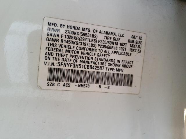 Photo 12 VIN: 5FNYF3H51CB042587 - HONDA PILOT EXL 