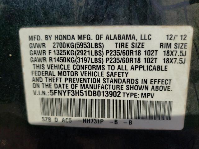 Photo 11 VIN: 5FNYF3H51DB013902 - HONDA PILOT EXL 