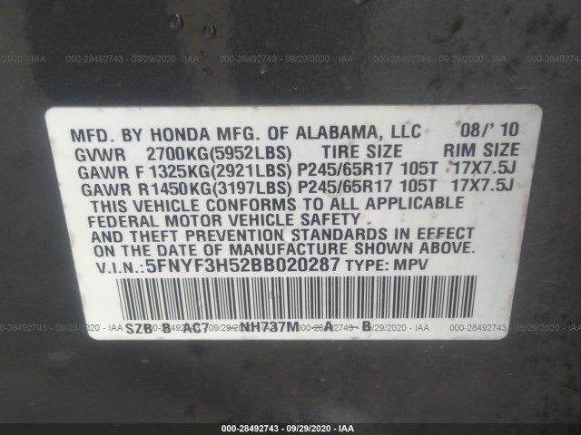 Photo 8 VIN: 5FNYF3H52BB020287 - HONDA PILOT 