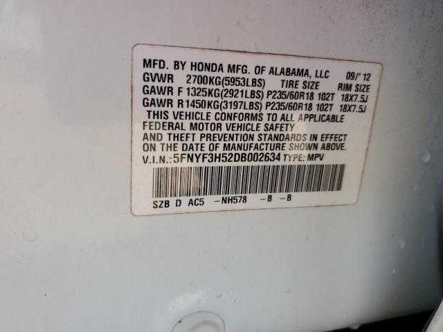 Photo 12 VIN: 5FNYF3H52DB002634 - HONDA PILOT 