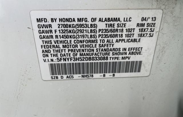 Photo 9 VIN: 5FNYF3H52DB033088 - HONDA PILOT EXL 