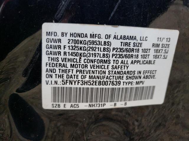 Photo 9 VIN: 5FNYF3H52EB007639 - HONDA PILOT EXL 