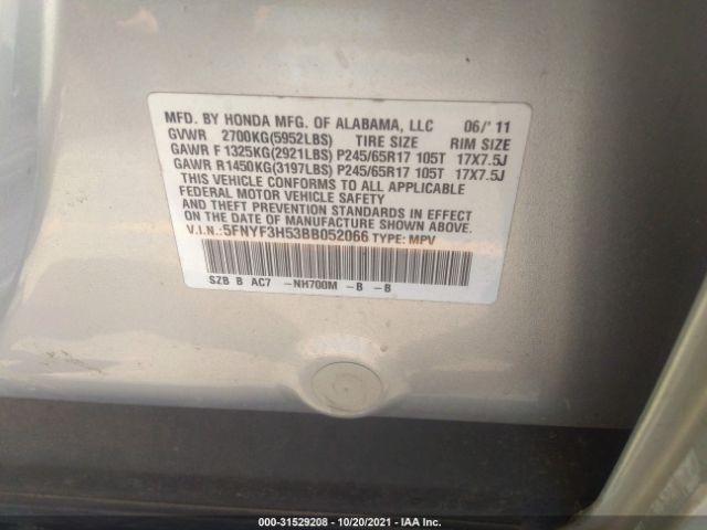 Photo 8 VIN: 5FNYF3H53BB052066 - HONDA PILOT 