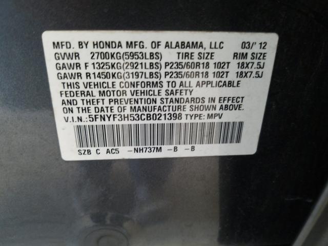 Photo 9 VIN: 5FNYF3H53CB021398 - HONDA PILOT 