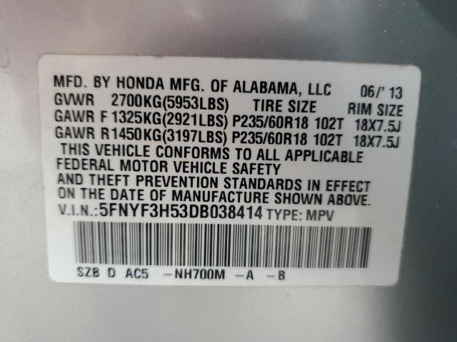 Photo 12 VIN: 5FNYF3H53DB038414 - HONDA PILOT 