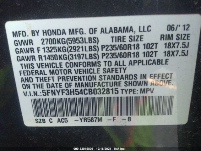 Photo 8 VIN: 5FNYF3H54CB032815 - HONDA PILOT 