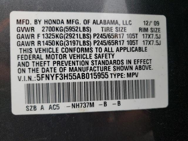 Photo 12 VIN: 5FNYF3H55AB015955 - HONDA PILOT EXL 