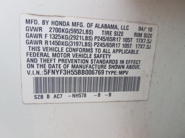 Photo 9 VIN: 5FNYF3H55BB006769 - HONDA PILOT EXL 