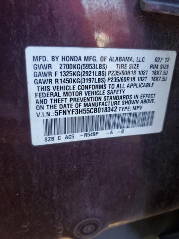 Photo 12 VIN: 5FNYF3H55CB018342 - HONDA PILOT EXL 