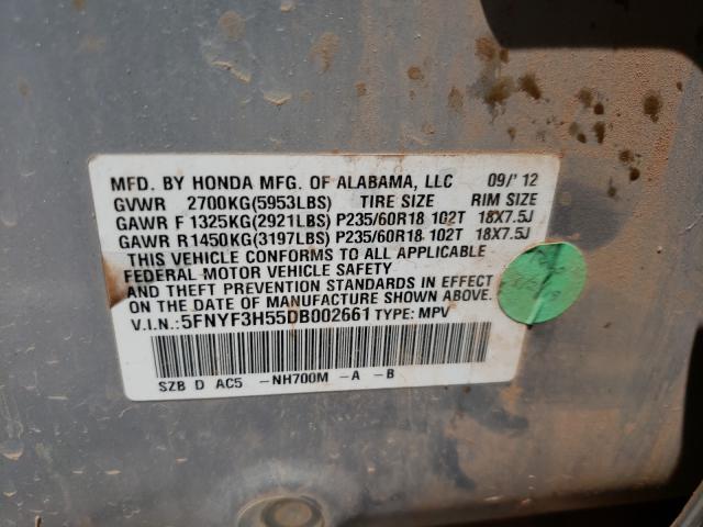 Photo 9 VIN: 5FNYF3H55DB002661 - HONDA PILOT EXL 