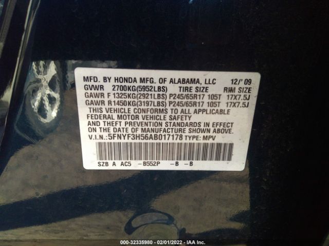 Photo 8 VIN: 5FNYF3H56AB017178 - HONDA PILOT 