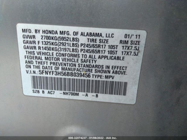 Photo 8 VIN: 5FNYF3H56BB039456 - HONDA PILOT 