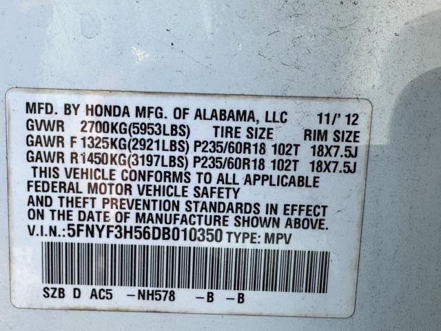 Photo 9 VIN: 5FNYF3H56DB010350 - HONDA PILOT 