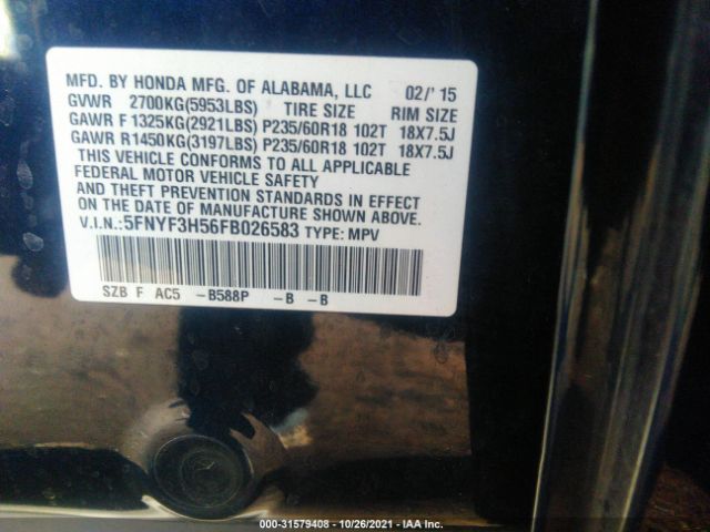 Photo 8 VIN: 5FNYF3H56FB026583 - HONDA PILOT 