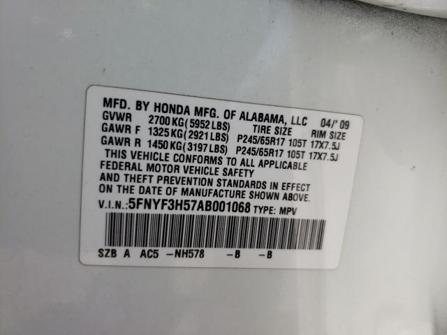 Photo 9 VIN: 5FNYF3H57AB001068 - HONDA PILOT EXL 