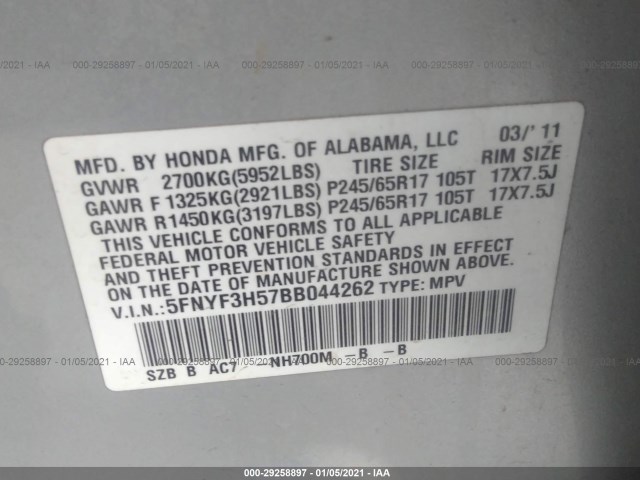 Photo 8 VIN: 5FNYF3H57BB044262 - HONDA PILOT 