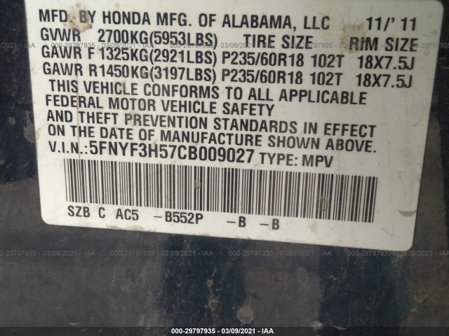 Photo 8 VIN: 5FNYF3H57CB009027 - HONDA PILOT 