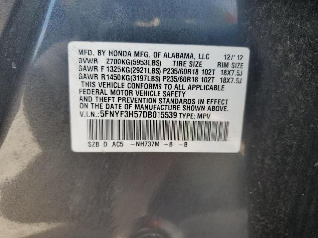 Photo 12 VIN: 5FNYF3H57DB015539 - HONDA PILOT EXL 