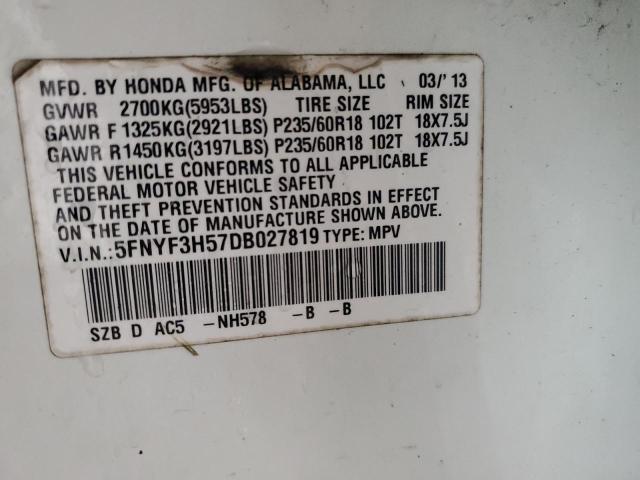 Photo 12 VIN: 5FNYF3H57DB027819 - HONDA PILOT 