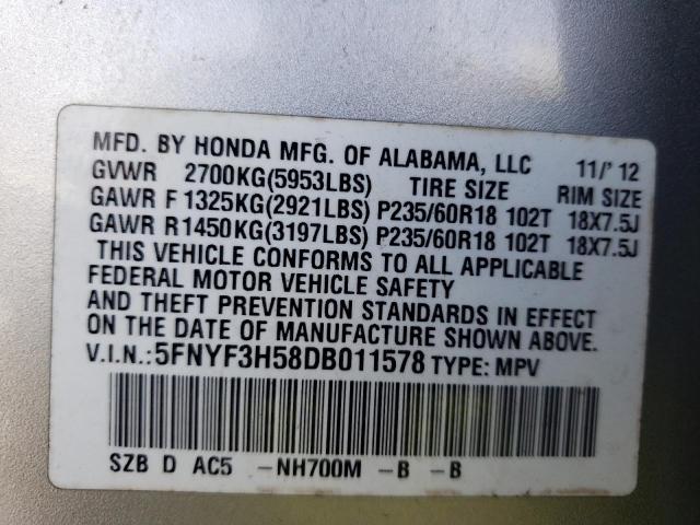 Photo 9 VIN: 5FNYF3H58DB011578 - HONDA PILOT EXL 