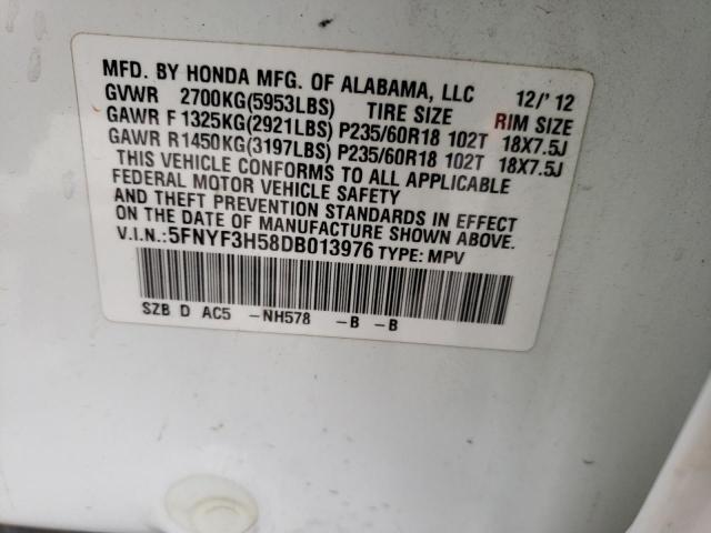 Photo 13 VIN: 5FNYF3H58DB013976 - HONDA PILOT EXL 