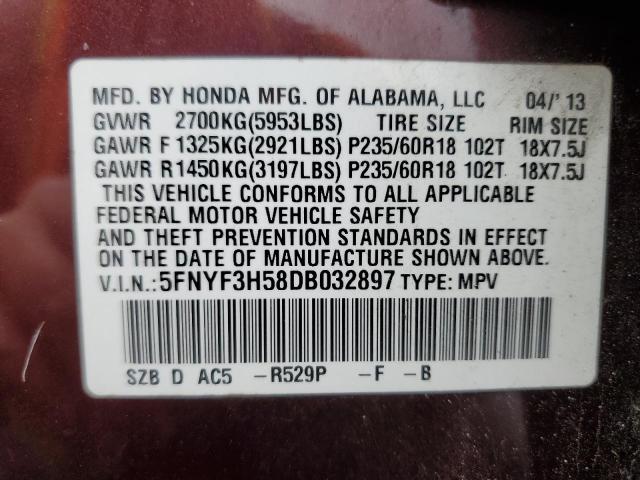 Photo 12 VIN: 5FNYF3H58DB032897 - HONDA PILOT EXL 