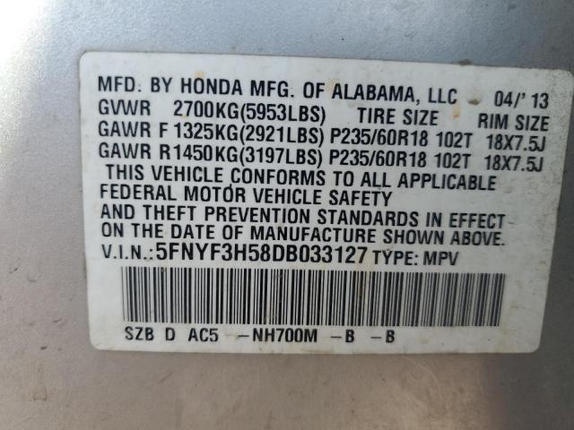 Photo 12 VIN: 5FNYF3H58DB033127 - HONDA PILOT EXL 