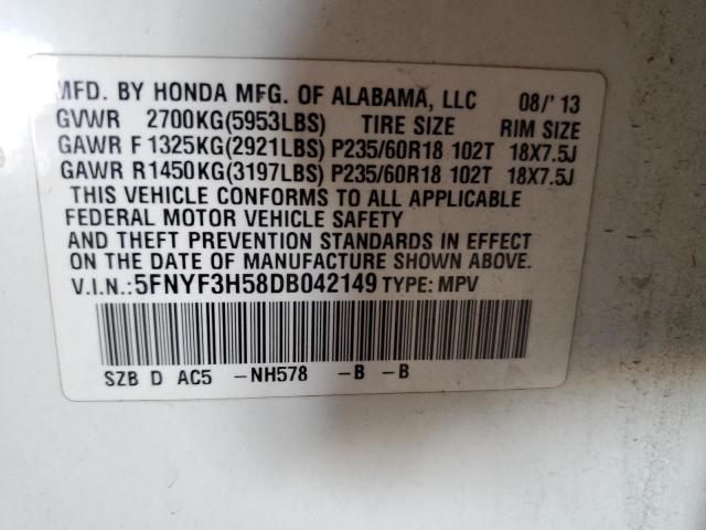 Photo 12 VIN: 5FNYF3H58DB042149 - HONDA PILOT EXL 