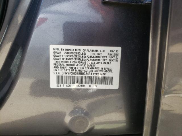 Photo 9 VIN: 5FNYF3H58EB002431 - HONDA PILOT EXL 