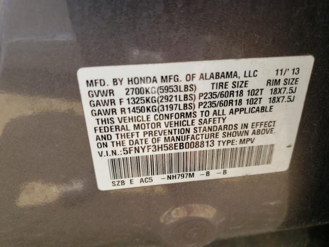 Photo 9 VIN: 5FNYF3H58EB008813 - HONDA PILOT EXL 