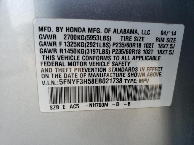 Photo 12 VIN: 5FNYF3H58EB021738 - HONDA PILOT EXL 