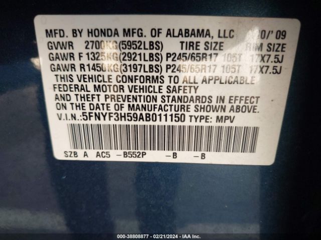 Photo 8 VIN: 5FNYF3H59AB011150 - HONDA PILOT 