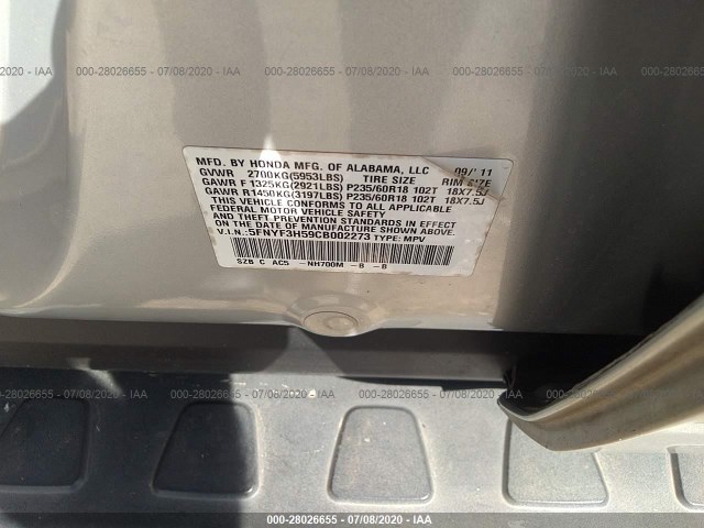 Photo 8 VIN: 5FNYF3H59CB002273 - HONDA PILOT 