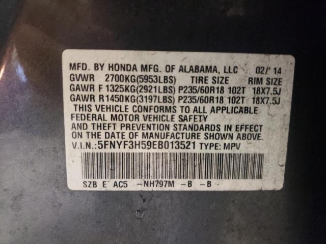 Photo 9 VIN: 5FNYF3H59EB013521 - HONDA PILOT EXL 